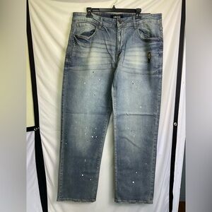 Akoo Grasshopper Faded Blue Jeans with Paint Flecks